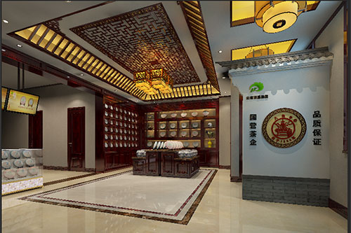 白朗古朴典雅的中式茶叶店大堂设计效果图